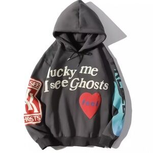 Lucky Me I See Ghosts Hoodie Kanye West Merch Grey Sz XL